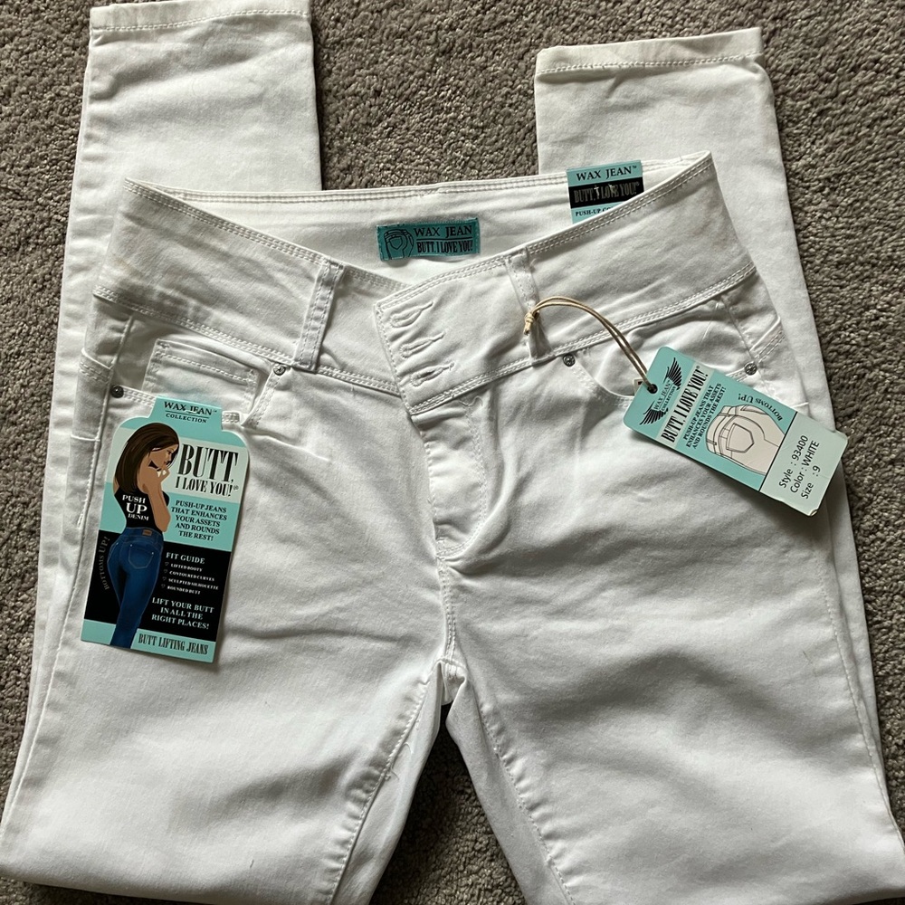 Ladies white stretch wax Jean size 9